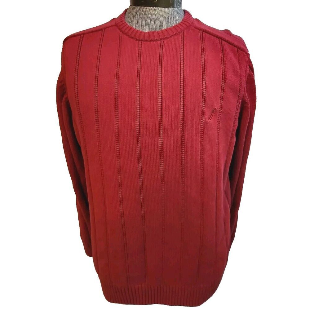 Nautica‎ Ribbed Sweater Mens XL Red Tight Knit Heavy Cotton